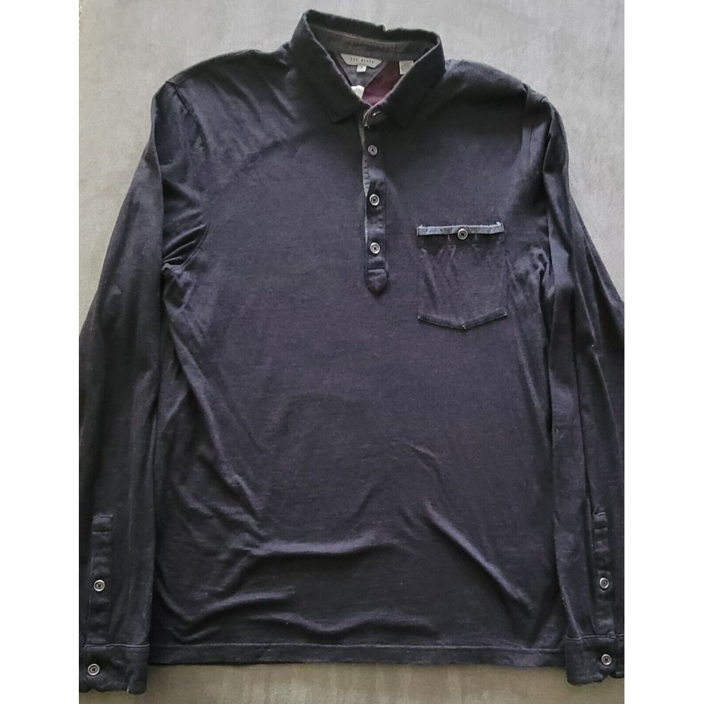 Ted Baker Men's Black Long Sleeve Polo Shirt Wth Chest Pocket Size 3
